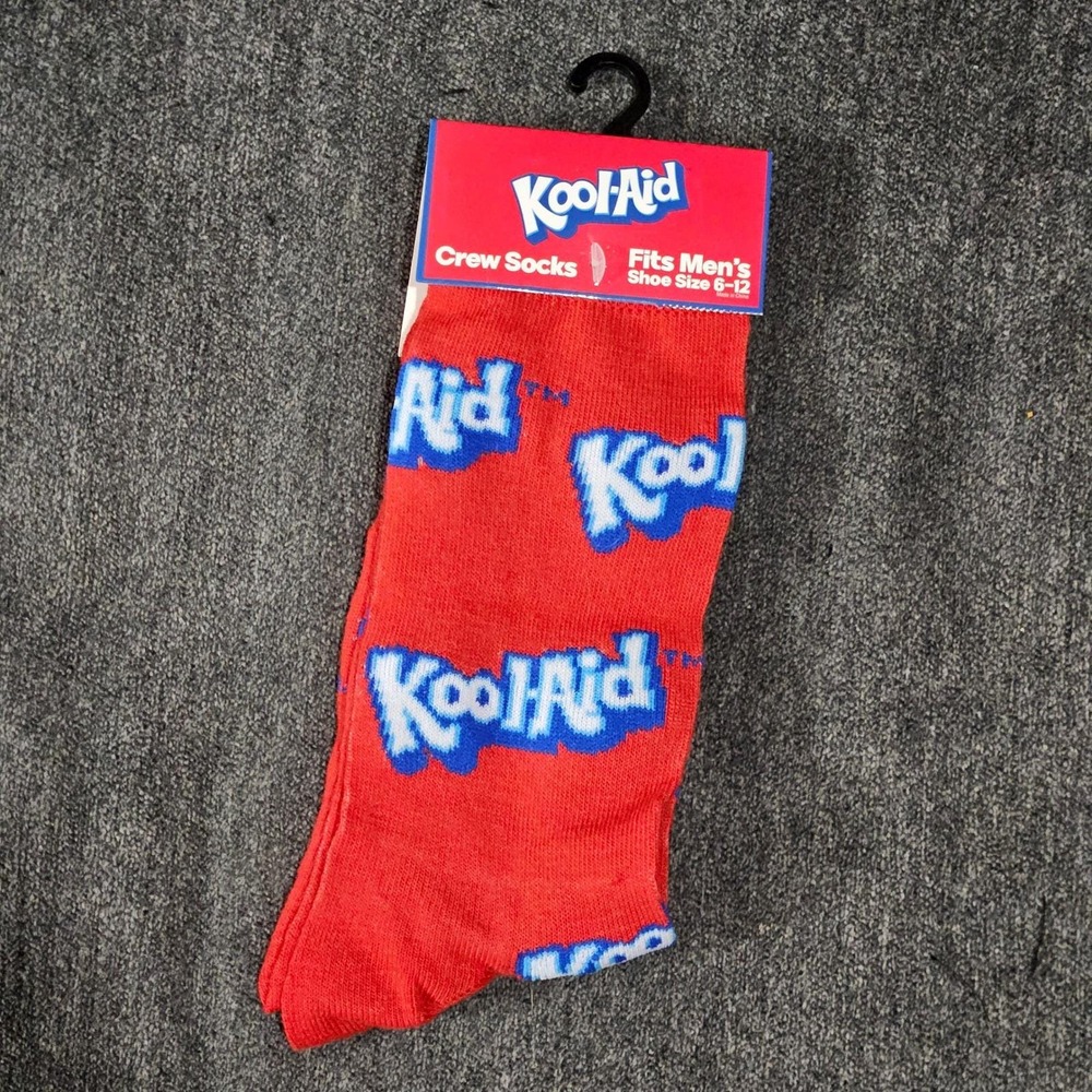 Kool Aid Crew Socks Fits Men Shoe Size 6-12 Red Blue‎ Logo Pattern